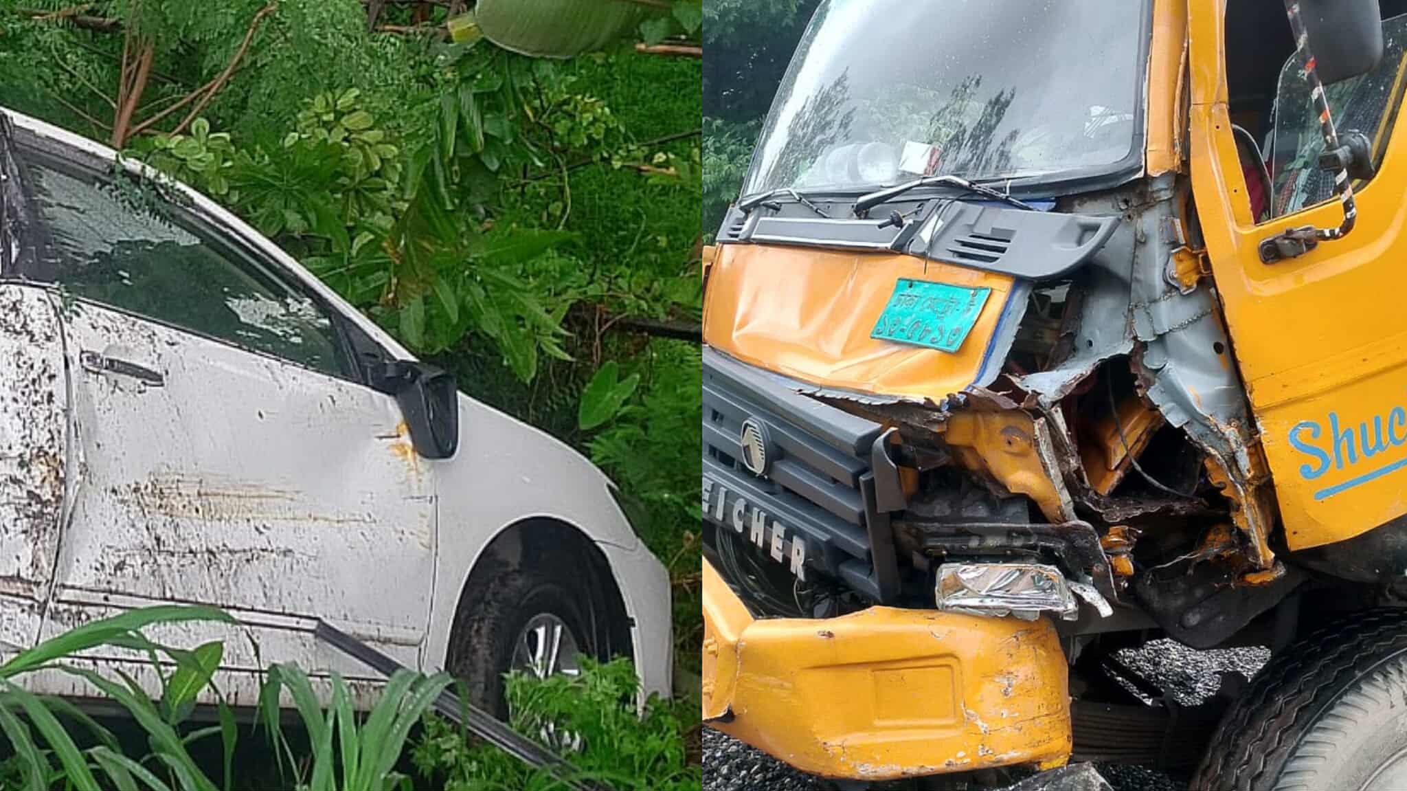 ঘোড়াশালে ট্রাক ও প্রাইভেটকারের সংঘর্ষ, চালক আহত